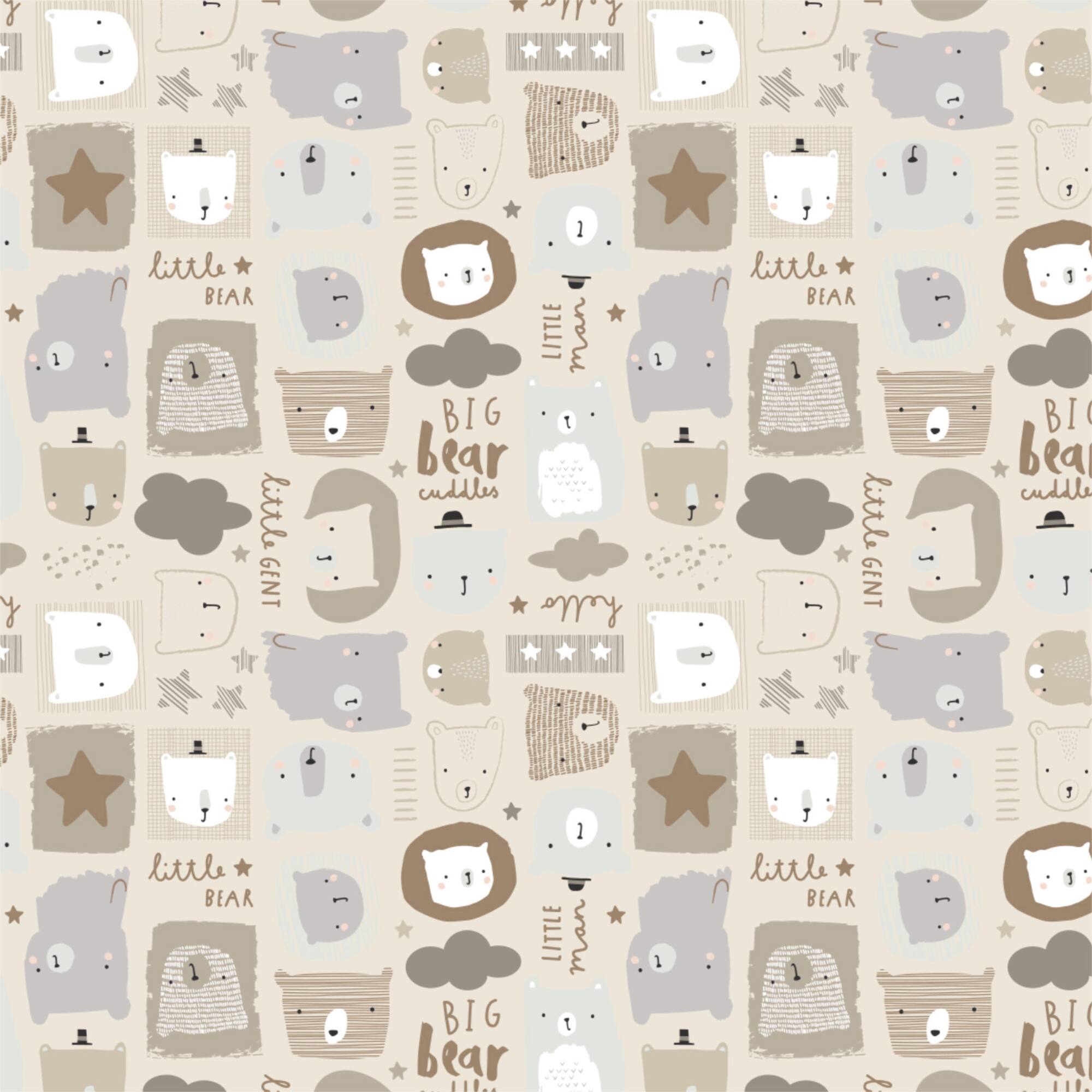 Eugene Textiles Neutral Bears Flannel